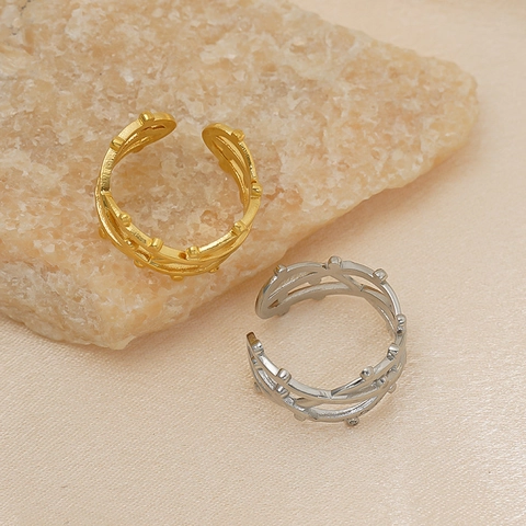Anillo Abierto Entrelazado Acero Inoxidable Chapado En Oro 18K Cuentas Joyería Ajustable Geométrica Para Mujer