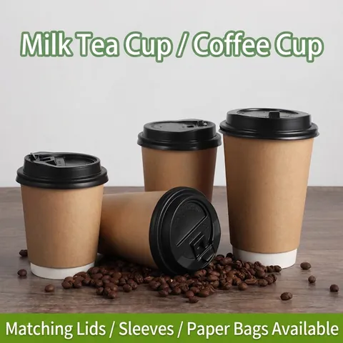 Vasos De Papel Desechables Para Café Doble Pared Aislados Papel Kraft Para Bebidas Calientes Frías Embalaje