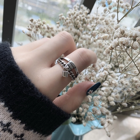 Anello Aperto Con Catena A Lucchetto In Argento Sterling S925 Vintage Da Donna Stile Punk Retrò Regolabile Gioielli Da Dito