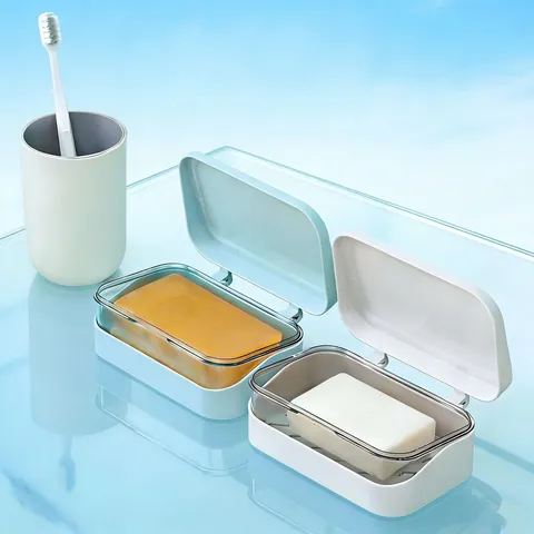 Portasapone Con Coperchio Plastica Supporto Per Sapone Da Tavolo Organizer Bagno Antipolvere Moderno A Strati
