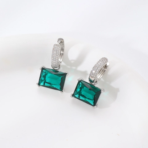 Rechteckige Bunte Edelstein Hängeohrringe Kupfer Mikro Pave Zirkonia Schmuck Für Frauen Elegante Party Kleidung