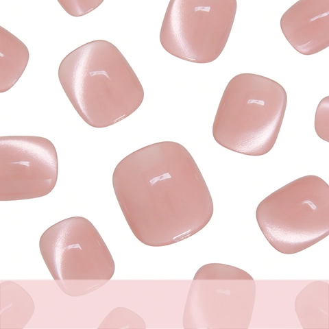 Katzenauge Press On Fußnägel Kurz Quadratisch Falsche Zehennägel Magnetisch Glänzend ABS Nude Rosa Pediküre Dekoration Damen