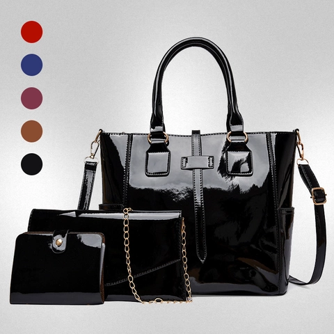 Elegante Borsa Tote In Vernice Lucida E Borsa A Tracolla Con Catena E Portafoglio Per Donna Grande Capacità Borse Da Ufficio A Spalla