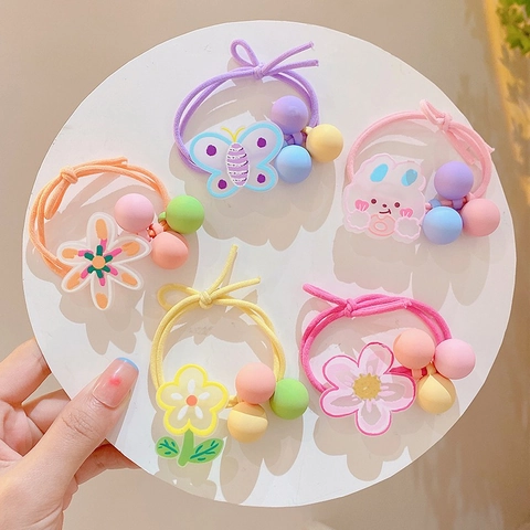 Korean Sweet Flower Hair Ties For Little Girls Cute Elastic Hair Bands Handmade Soft Clay Floral Hair Accessories Ponytail Holder