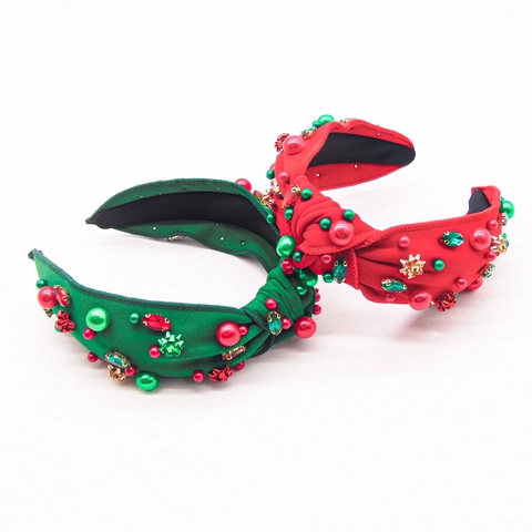 Cerchietto Per Capelli Natalizio In Tessuto Annodato Con Strass E Künstliche Perle Artificiali Accessori Per Feste Donna