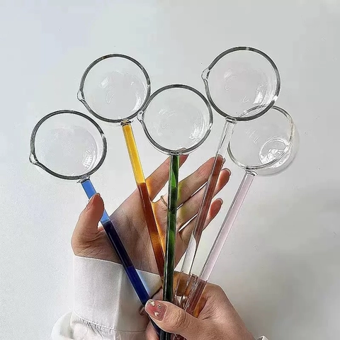 Long Handle Glass Spoon High Borosilicate Heat Resistant Stirring Coffee Scoop With Pour Spout Colorful Dessert Spoons