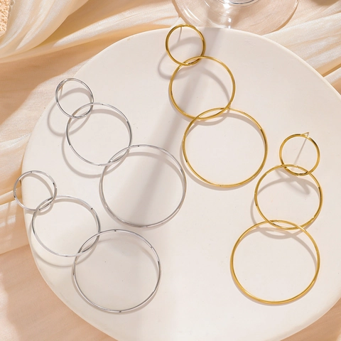 Edelstahl Triple Ineinandergreifende Runde Kreis Tropfenohrringe Mit Edelstahl Ohrringpfosten Geometrischer Minimalistischer Schmuck