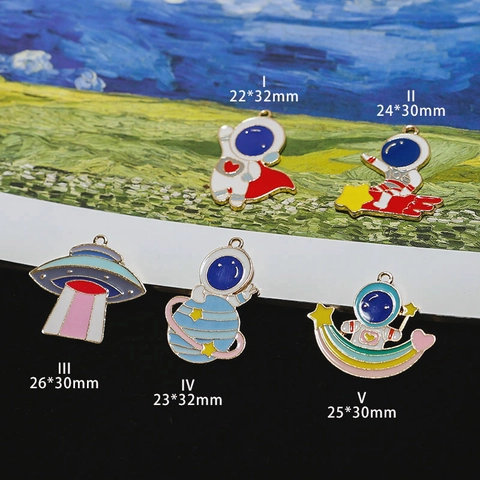 Astronaut UFO Space Theme Charms Alloy Enamel Pendants For DIY Jewelry Making Keychain Necklace Accessories Cute Cartoon