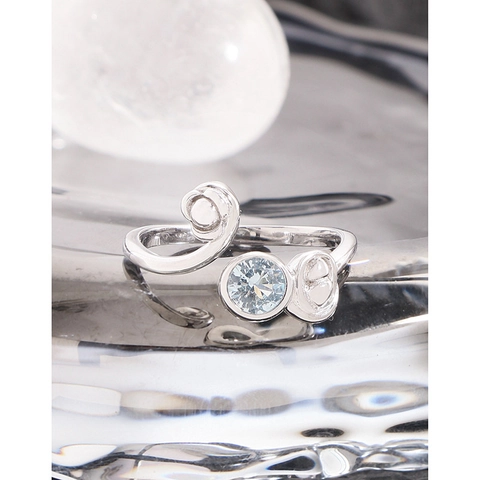 S925 Sterling Silver Adjustable Opening Ring For Women Light Blue Rhinestone Minimalist INS Style Fashion Finger Jewelry