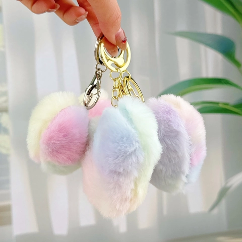 Porte-clés Cœur En Peluche Dégradé Arc-en-ciel Fausse Fourrure Macaron Charme De Sac Crochet Alliage