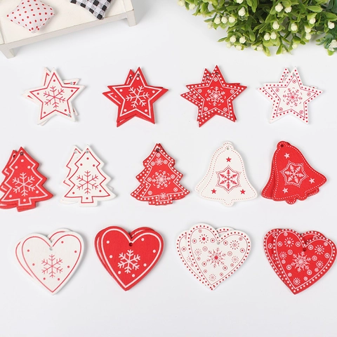 Ornements De Noël En Bois Flocon De Neige Cœur Étoile Sapin Rouge Blanc Style Nordique Déco