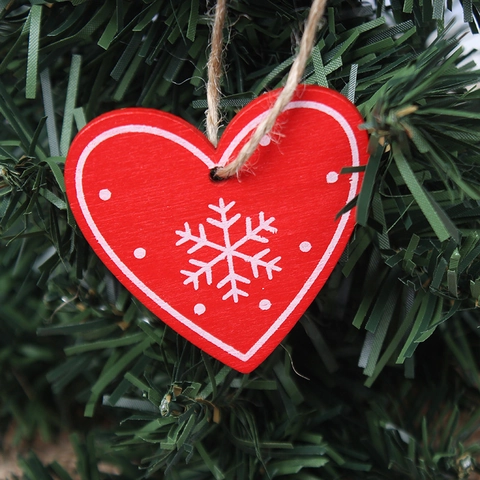 Ornements De Noël En Bois Flocon De Neige Cœur Étoile Sapin Rouge Blanc Style Nordique Déco