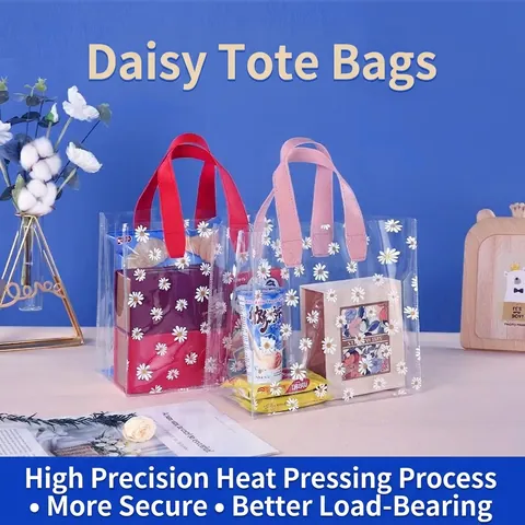 Transparent PVC Gift Bags With Daisy Print Waterproof Handheld Plastic Souvenir Bags Clear Tote For Wedding Party Favor