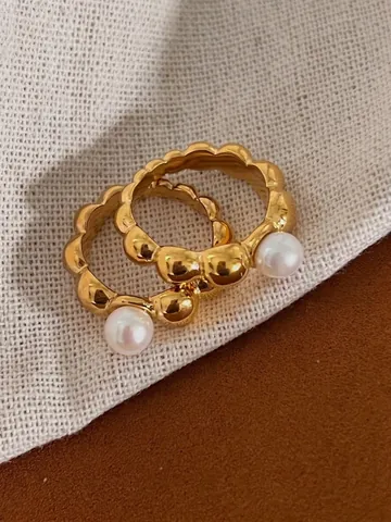 Anello Con Perla Artificial In Acciaio Inossidabile Vintage Francese Impermeabile Texture Ondulata Gioielli Minimalisti Donna
