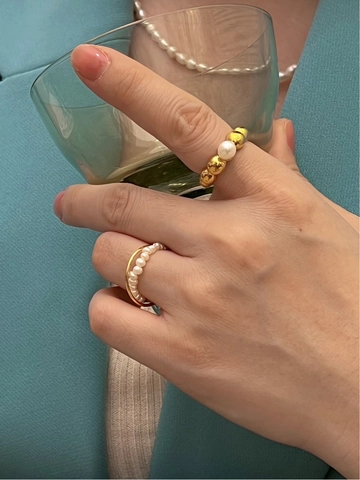 Anello Con Perla Artificial In Acciaio Inossidabile Vintage Francese Impermeabile Texture Ondulata Gioielli Minimalisti Donna