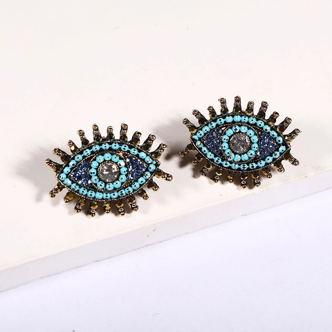 Evil Eye Stud Earrings Alloy Rhinestone Crystal Beads Retro Bohemian Exotic Statement Jewelry For Women