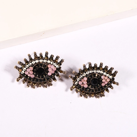 Evil Eye Stud Earrings Alloy Rhinestone Crystal Beads Retro Bohemian Exotic Statement Jewelry For Women