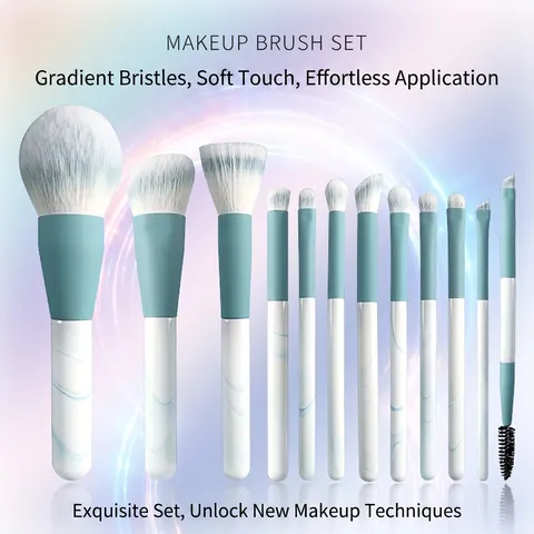 Professional Makeup Brushes Soft Synthetic Fiber Marble Texture Handle Eye Shadow Face Blending Tools Sky Blue Design