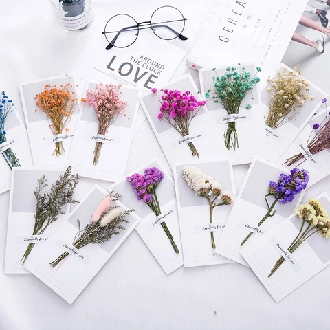 Handmade Greeting Card With Dried Flowers Gypsophila Birthday Christmas Especially For You Minimalist Stationery