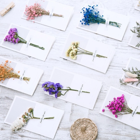 Handmade Greeting Card With Dried Flowers Gypsophila Birthday Christmas Especially For You Minimalist Stationery