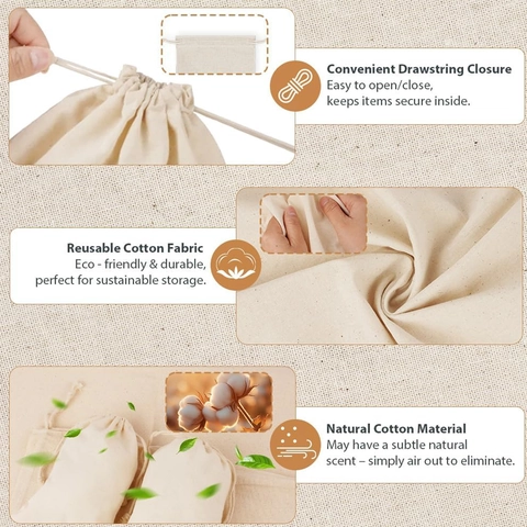 Borsa Di Stoccaggio In Cotone Naturale Con Coulisse Pochette In Garza Traspirante Organizzatore In Tessuto Riutilizzabile Per Gioielli Erbe