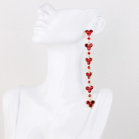 Orecchini a Bottone a Cuore con Nappe Lunghe in Lega di Zinco con Strass Vintage per Donna Gioielli per Feste di Lusso