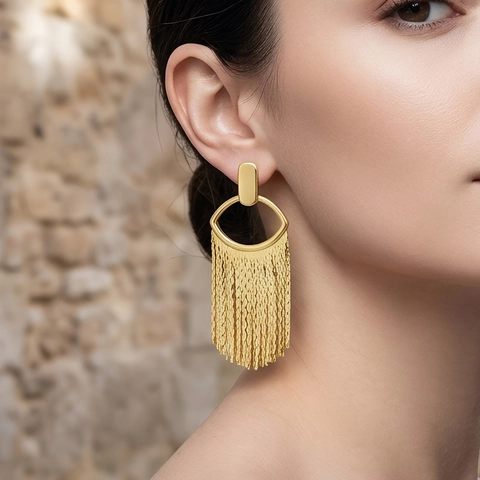Industriële Stijl Koper Verguld Kwastje Oorbellen En Zirconia Creolen Elegant Lichte Luxe Sieraden Voor Vrouwen Feest