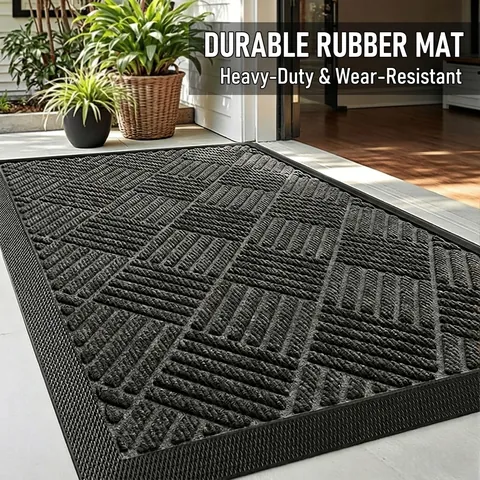 Entrance Door Mat Polypropylene Surface Heavy Duty Rubber Backing Non-Slip Dirt Trapping Rug For Indoor Outdoor Porch Home