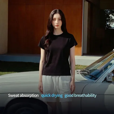 Women T-Shirt Cotton Polyester Blend HeiQ Cooling Quick Dry Breathable UV Protection Solid Color Slim Fit Streetwear