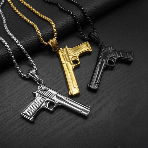 Collar Con Colgante De Pistola De Acero Inoxidable Modelo Desert Eagle Punk Hip Hop Rock Streetwear Joyería Para Hombre