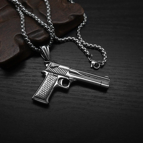 Collar Con Colgante De Pistola De Acero Inoxidable Modelo Desert Eagle Punk Hip Hop Rock Streetwear Joyería Para Hombre