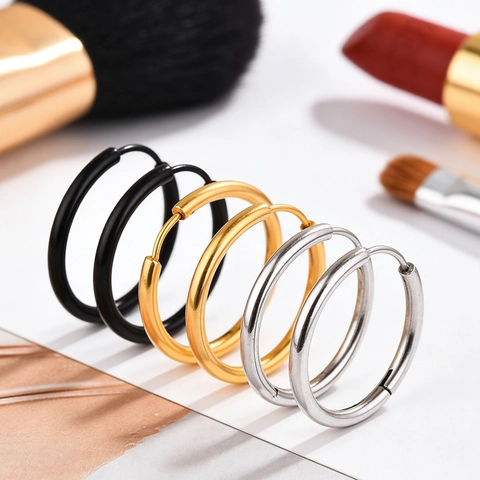 Hoop Ohrringe Aus Edelstahl Minimalistisch Poliert Rund Geometrisch Schmuck Unisex Mode Vielseitig