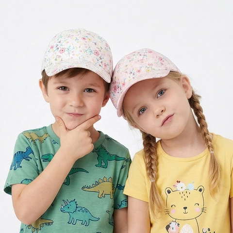 Kinder Honkbalpet Bloemenprint Polyester Gebogen Rand Ademende Zonnehoed Voor Meisjes Peuter Verstelbaar