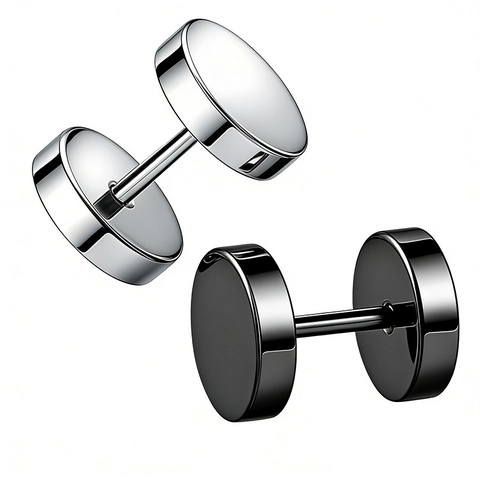 Barbell Stud Earrings Stainless Steel Round Dumbbell Shape Black Silver Hip Hop Rock Punk Style Unisex Jewelry Gift