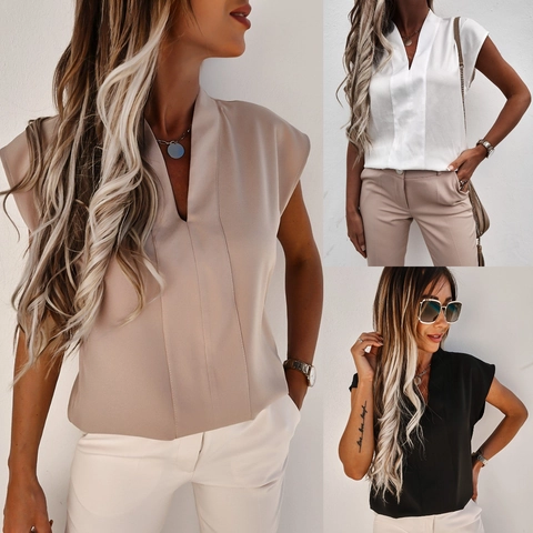 V-Ausschnitt Ärmellose Bluse Nylon Satin Textur Elegant Büro Casual Solid Top Damen