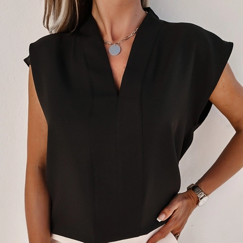 V-Ausschnitt Ärmellose Bluse Nylon Satin Textur Elegant Büro Casual Solid Top Damen