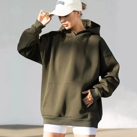Women Oversized Hoodie Pullover Drop Shoulder Long Sleeve Kangaroo Pocket Casual Loose Sweatshirt Polyester