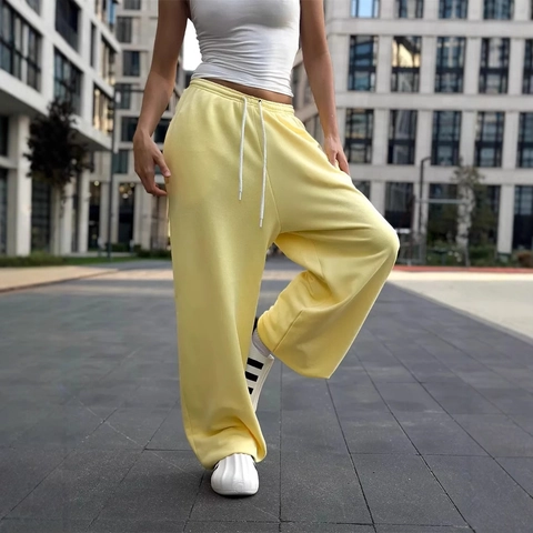 Pantaloni A Gamba Larga Da Donna Coulisse Vita Elastica Vestibilità Larga Oversize Poliestere Y2K Streetwear Casual