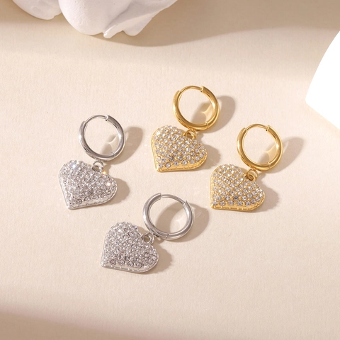Heart Hoop Dangle Earrings Pave Zircon Titanium Steel Jewelry Elegant Fashion Heart Shape For Women