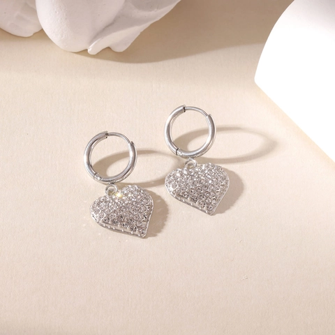 Heart Hoop Dangle Earrings Pave Zircon Titanium Steel Jewelry Elegant Fashion Heart Shape For Women