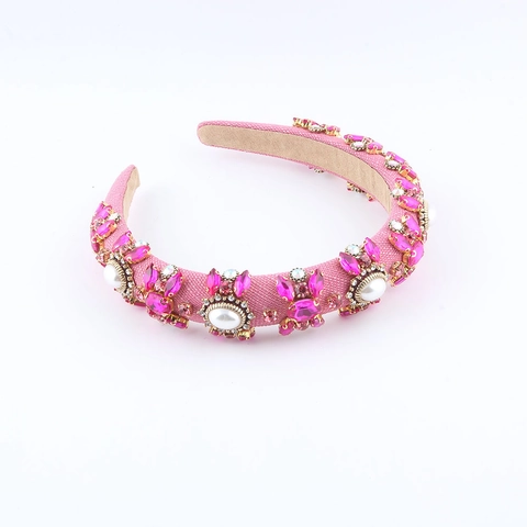 Diadema Acolchada Retro Lujo Banda Pelo Tela Esponja Diamantes Imitación Perlas Artificiales Flores Elegante Accesorio Cabello Mujer