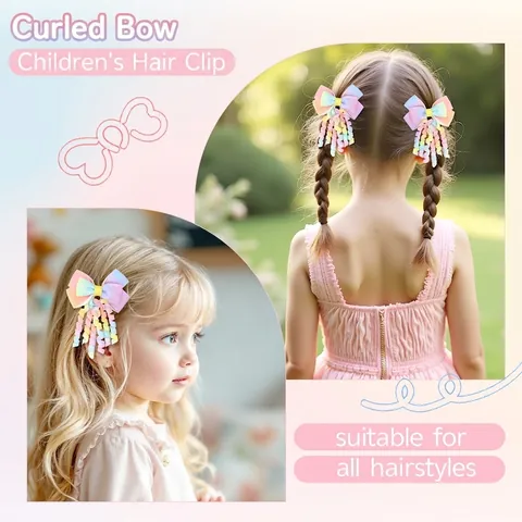 Rainbow Gradient Hair Clips For Girls Grosgrain Ribbon Double Bow Spiral Curly Streamers Korker Hair Accessories