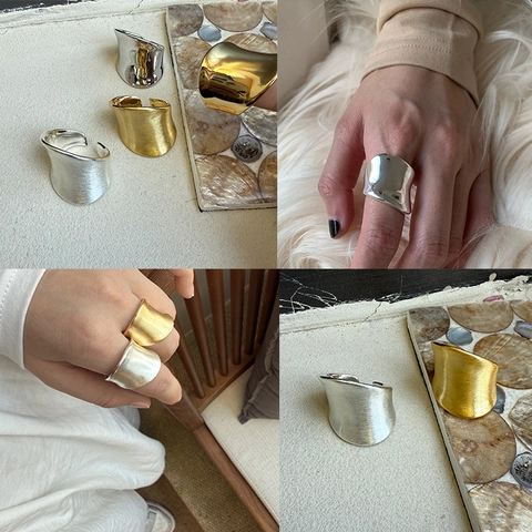 Anillo Ancho De Onda Irregular Cobre Minimalista Banda Abierta Ajustable Acabado Pulido Cepillado Para Mujeres