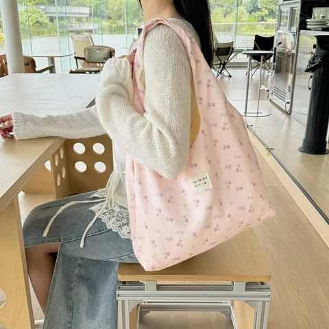 Sac À Épaule En Velours Côtelé À Fleurs Grande Capacité Motif À Carreaux Doux Hobo Tote Pour Femmes Trajet Quotidien
