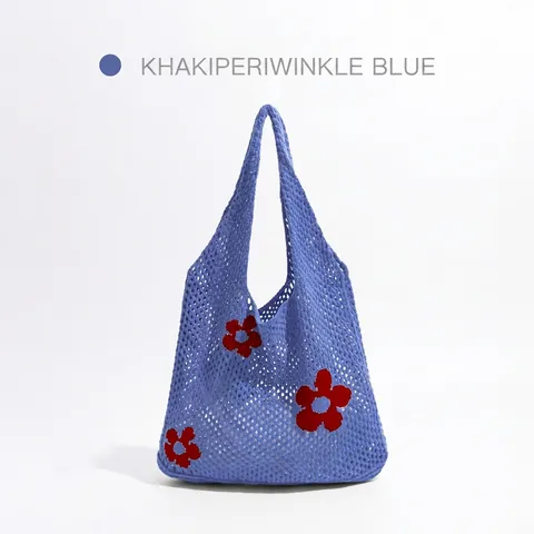 Ausgehöhlte Gehäkelte Stricktasche Für Frauen Sommer Strand Mesh Schulterhandtasche Mit Blumenmuster Lässiger Handgefertigter Stil
