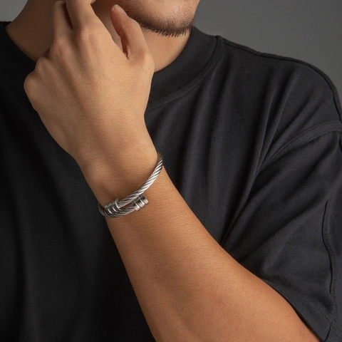 Roestvrij Staal Gevlochten Kabeldraad Bangle Industrieel Punk Hip Hop Verstelbare Open Manchet Armband Minimalistische Sieraden