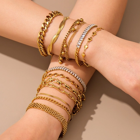 18K Vergoldetes Edelstahl Armband Für Damen Wasserdicht Hypoallergen Panzerkette Schlangenkette Zirkon Inlay Schmuck