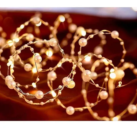 Led String Lights Faux Artificial Pearl Copper Wire Warm Glow For Christmas Wedding Valentine Day Home Decor Atmosphere Lighting