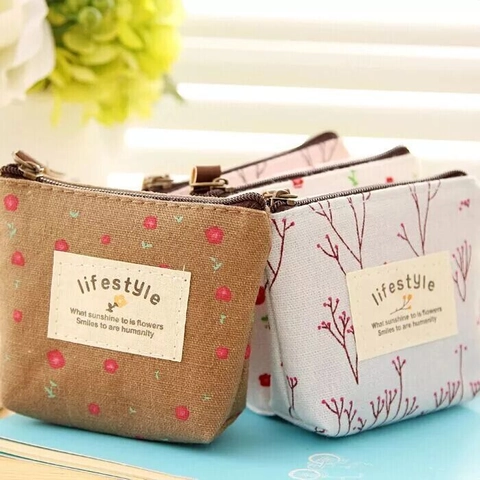 Pastoral Floral Canvas Coin Purse Small Zipper Wallet Mini Card Holder For Women Daily Use Key Pouch Storage Bag