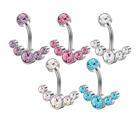 Piercing Nombril Acier Inoxydable Zircone Cubique Barre Courbée Bijoux De Piercing Nombril Zircon En Éventail Mode Femmes